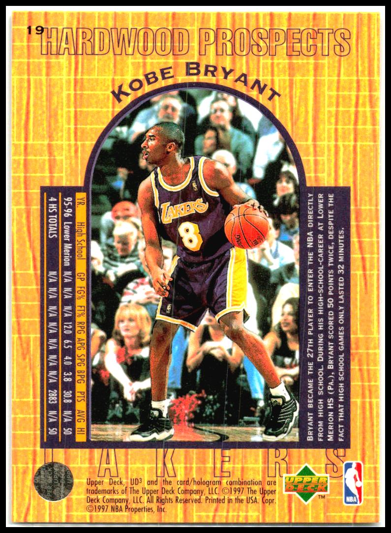 1996-97 Upper Deck UD3 #19 Kobe Bryant Rookie Los Angeles Lakers