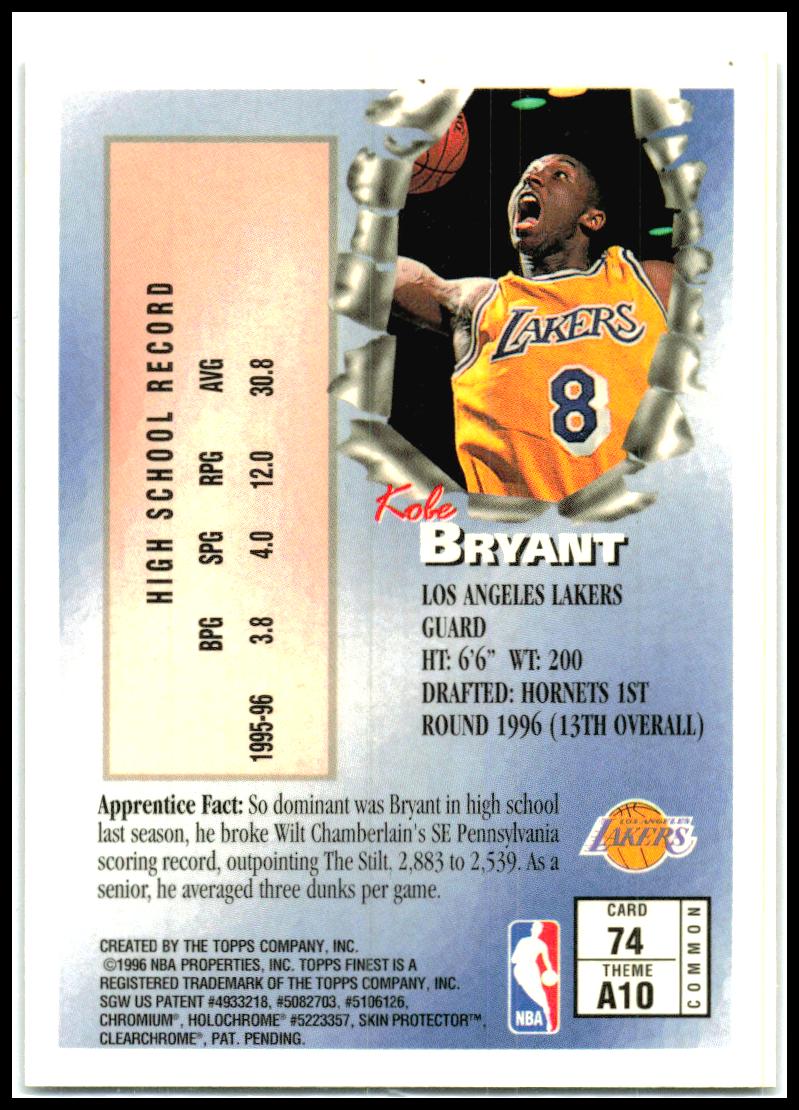 1996-97 Finest #20 Kobe Bryant Los Angeles Lakers