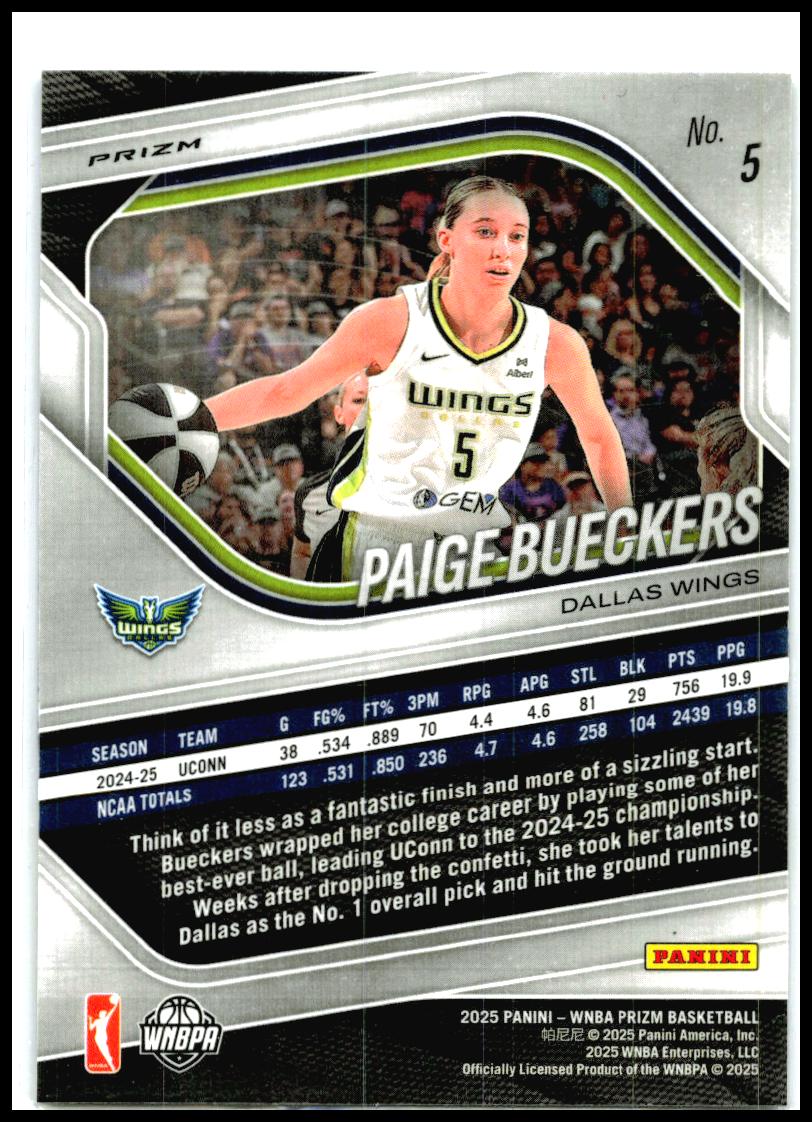 2025 Panini Prizm WNBA Blue Lazer #5 Paige Bueckers Rookie Dallas Wings