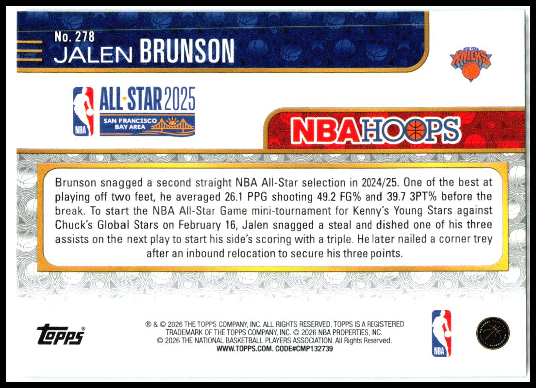 2025-26 Hoops #278 Jalen Brunson New York Knicks