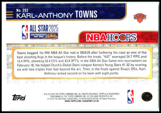 2025-26 Hoops Green Hoops #292 Karl-Anthony Towns New York Knicks