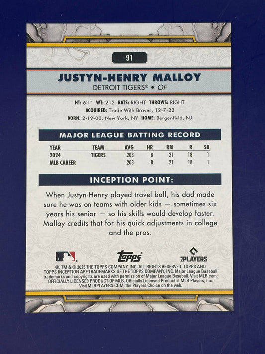 2025 Topps Inception #91 Justyn-Henry Malloy Rookie Detroit Tigers