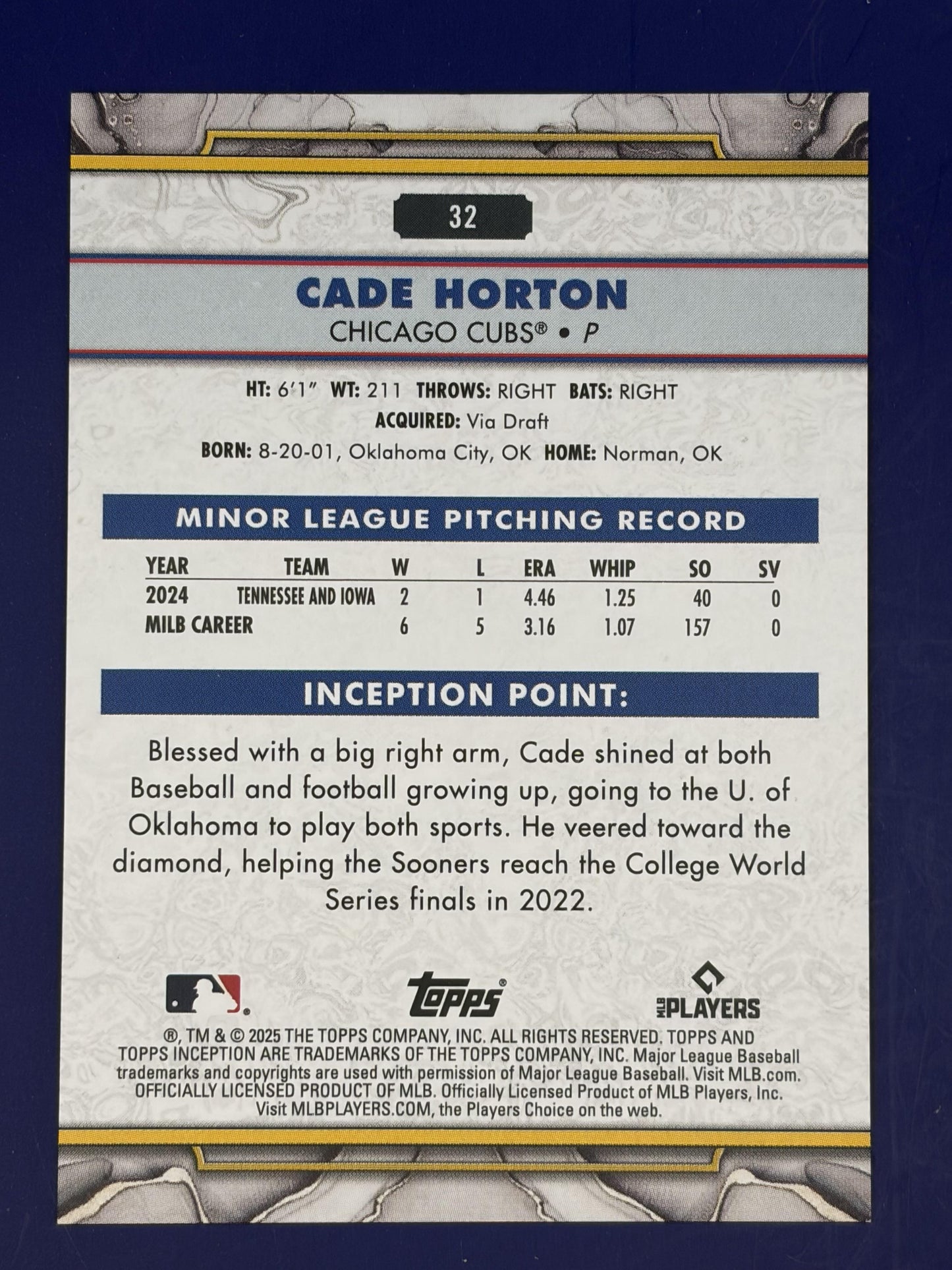 2025 Topps Inception #32 Cade Horton Rookie Chicago Cubs
