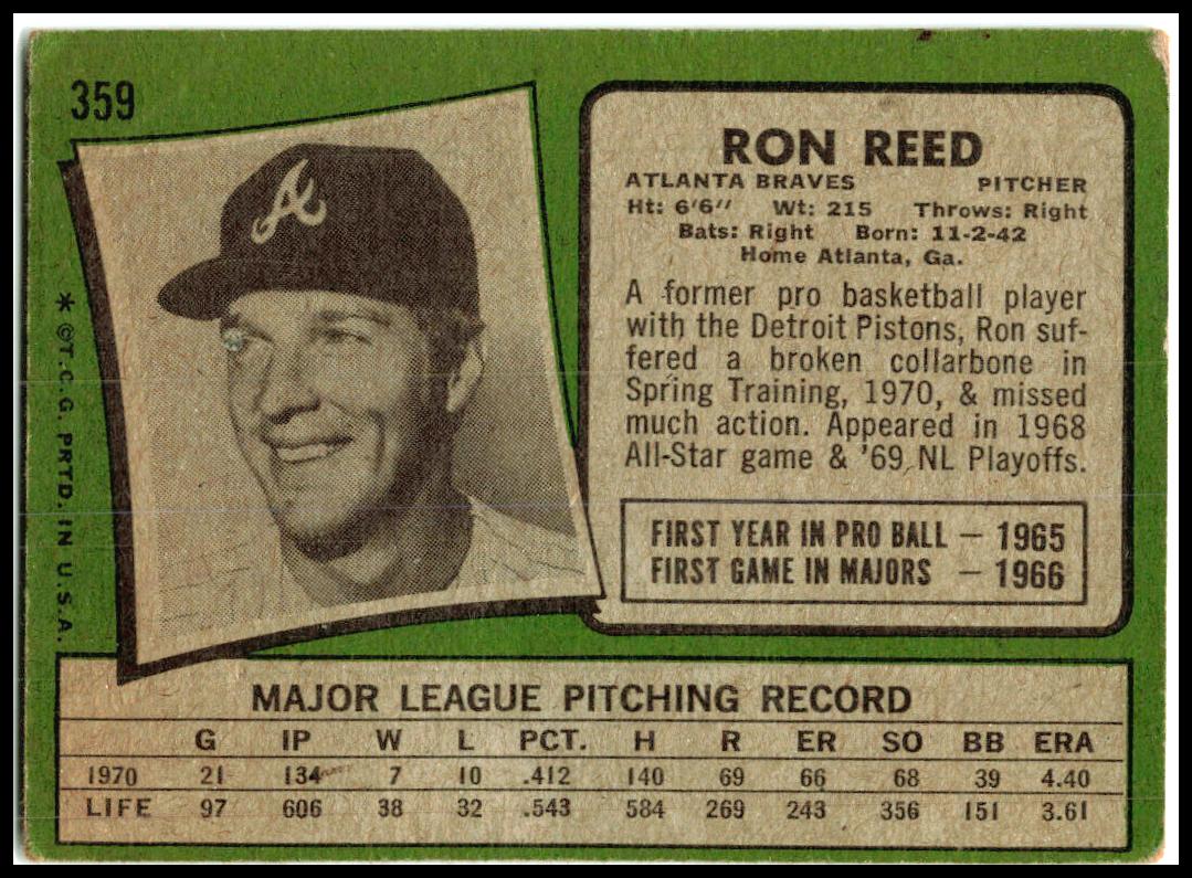 1971 Topps #359 Ron Reed Atlanta Braves