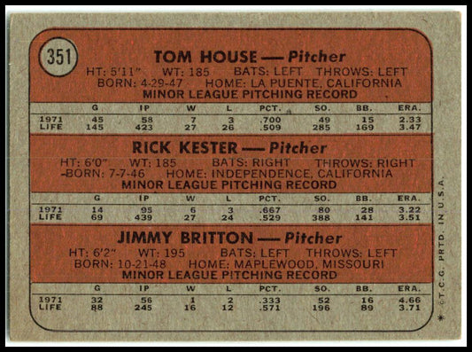1972 Topps #351 Braves 1972 Rookie Stars House / Kester / Britton Rookie Braves