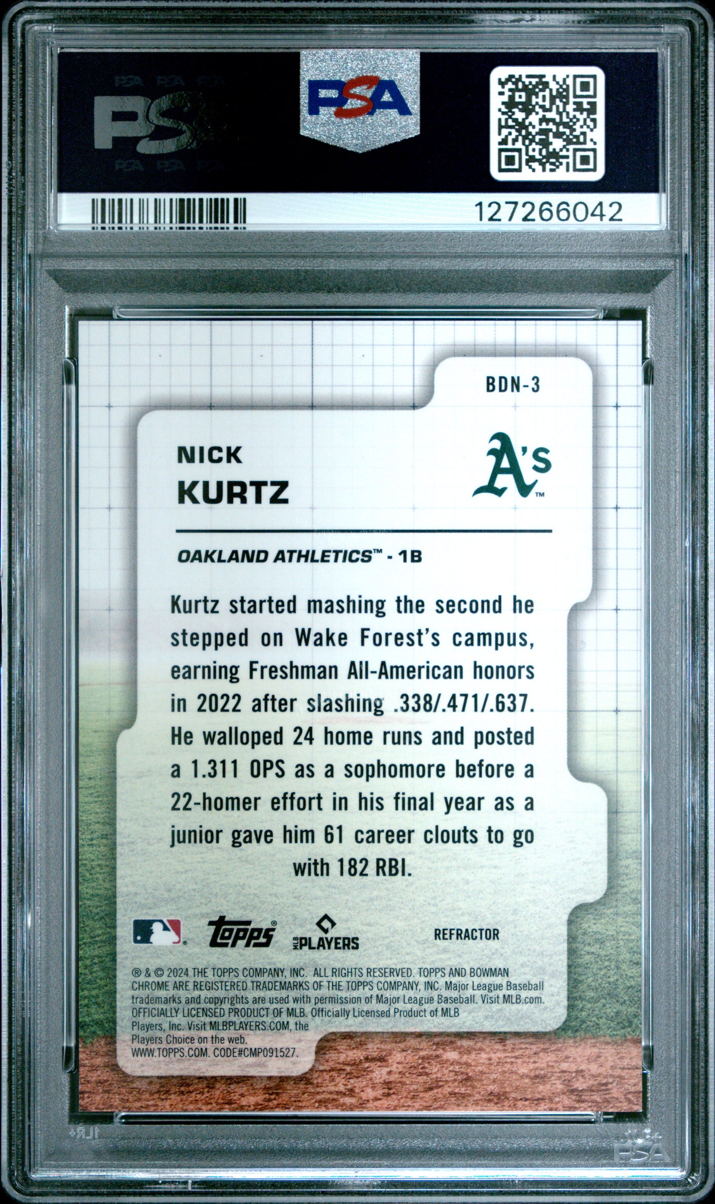 2024 Bowman Draft Bowman Draft Night Draft Night-Refractor #BDN3 Nick Kurtz PSA 10