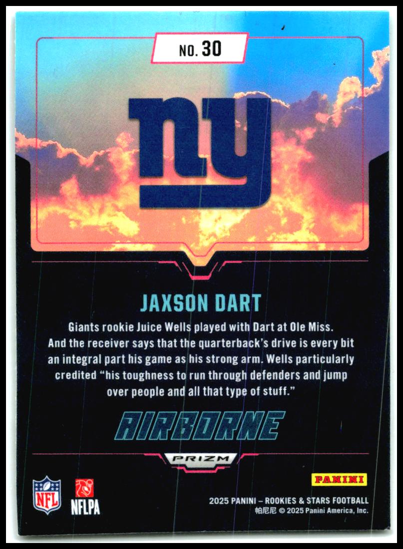 2025 Panini Rookies & Stars Airborne Silver #30 Jaxson Dart New York Giants