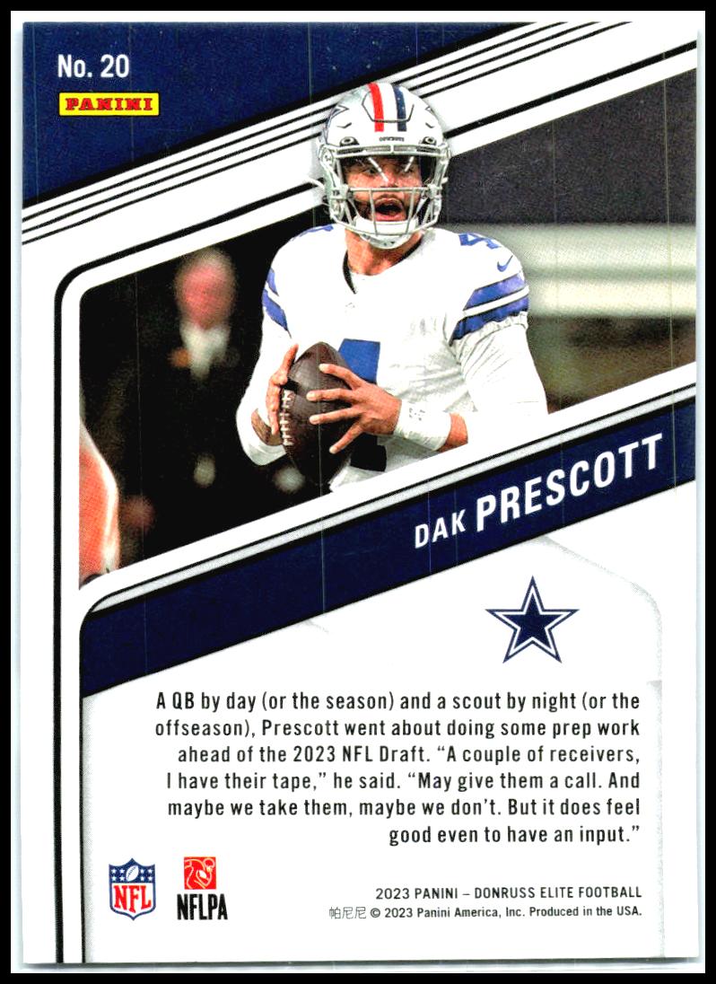 2023 Donruss Elite Status Sparkle #20 Dak Prescott #/299 Dallas Cowboys