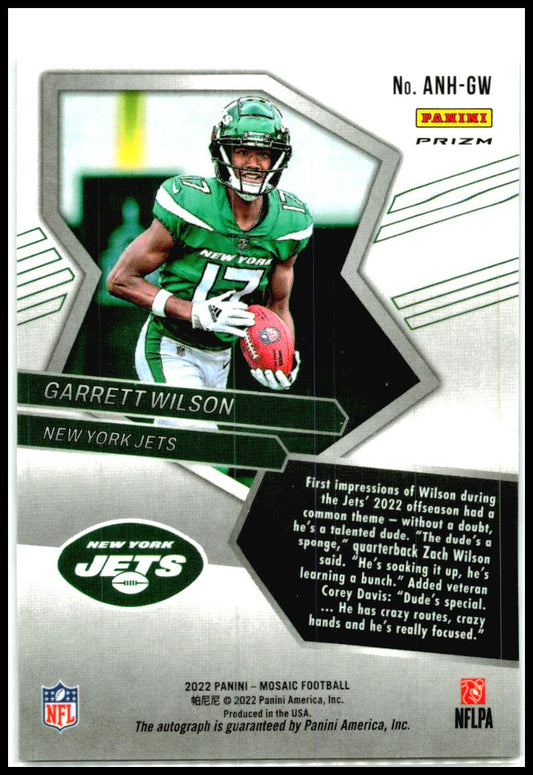 2022 Panini Mosaic Auto No Huddle #ANH-GW Garrett Wilson Auto Jets