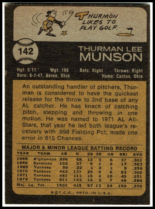 1973 Topps #142 Thurman Munson New York Yankees