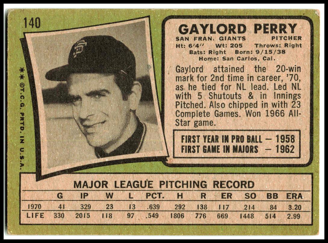 1971 Topps #140 Gaylord Perry San Francisco Giants