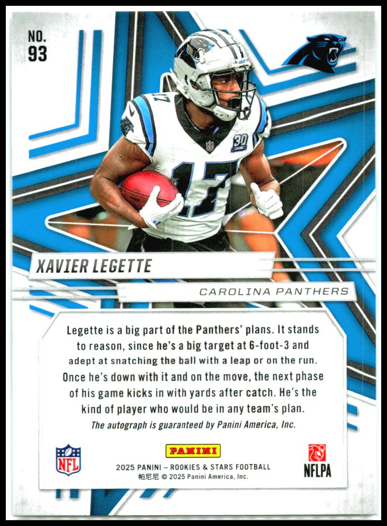 2025 Panini Rookies & Stars Auto #93 Xavier Legette Auto Carolina Panthers