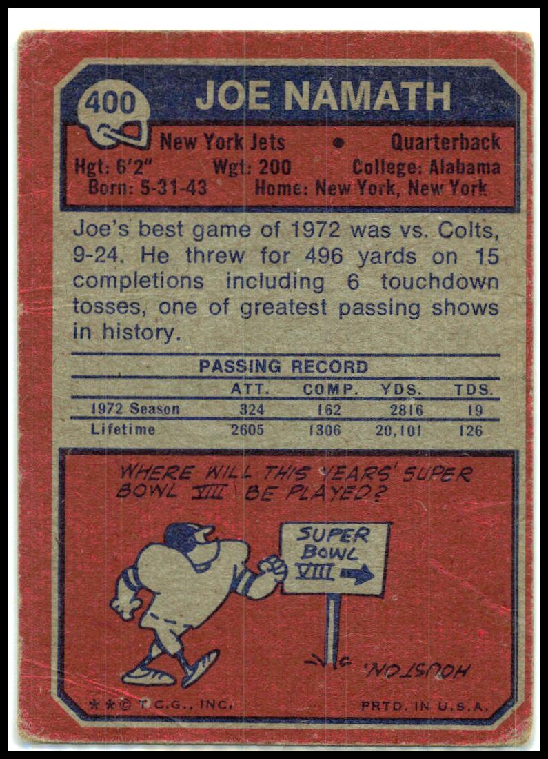 1973 Topps Vintage POOR READ DESCRIPTION #400 Joe Namath New York Jets