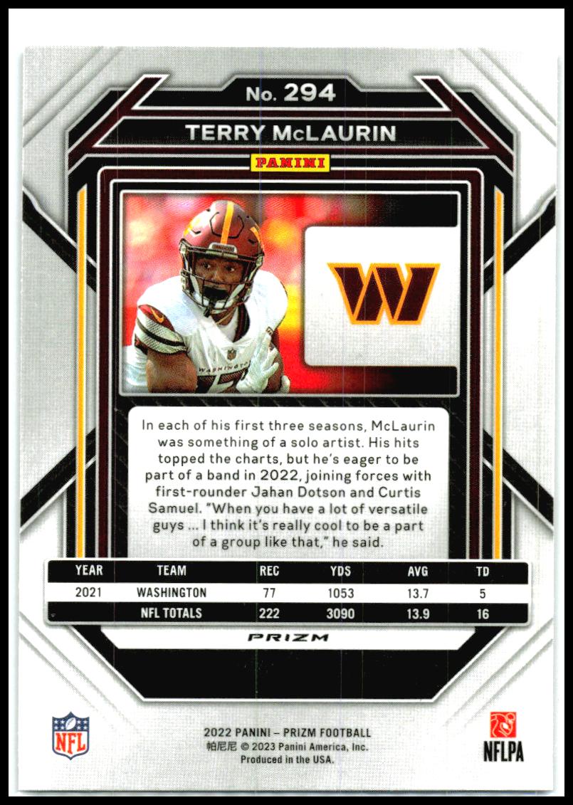 2022 Panini Prizm Snakeskin #294 Terry McLaurin Washington Commanders