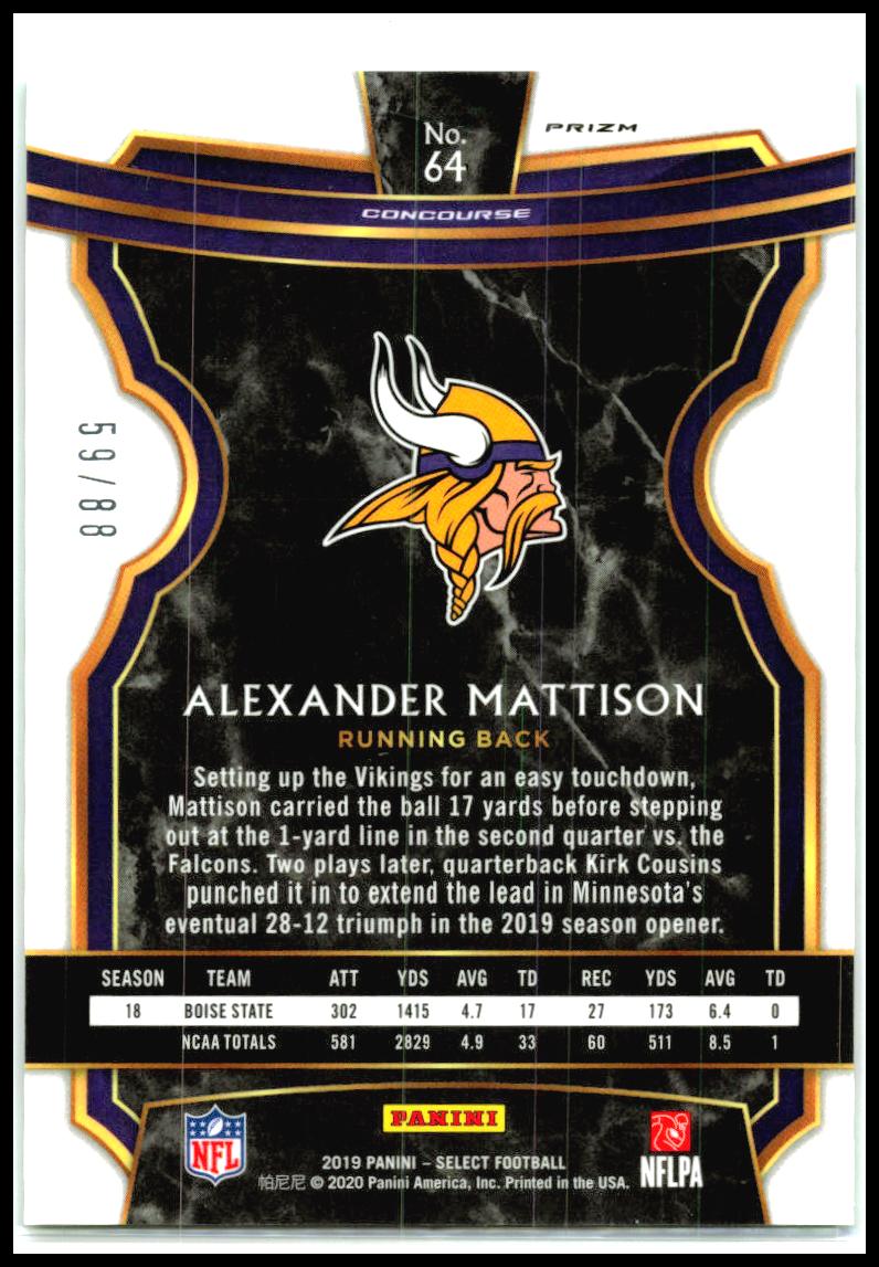 2019 Panini Select Dragon Scale Prizm #64 Alexander Mattison Rookie Vikings
