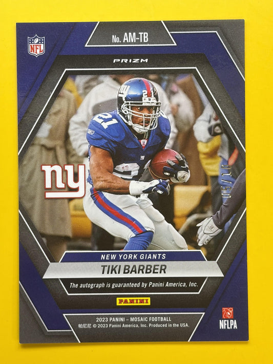 2023 Panini Mosaic Autographs Mosaic Gold #/10 #AM-TB Tiki Barber Auto Giants