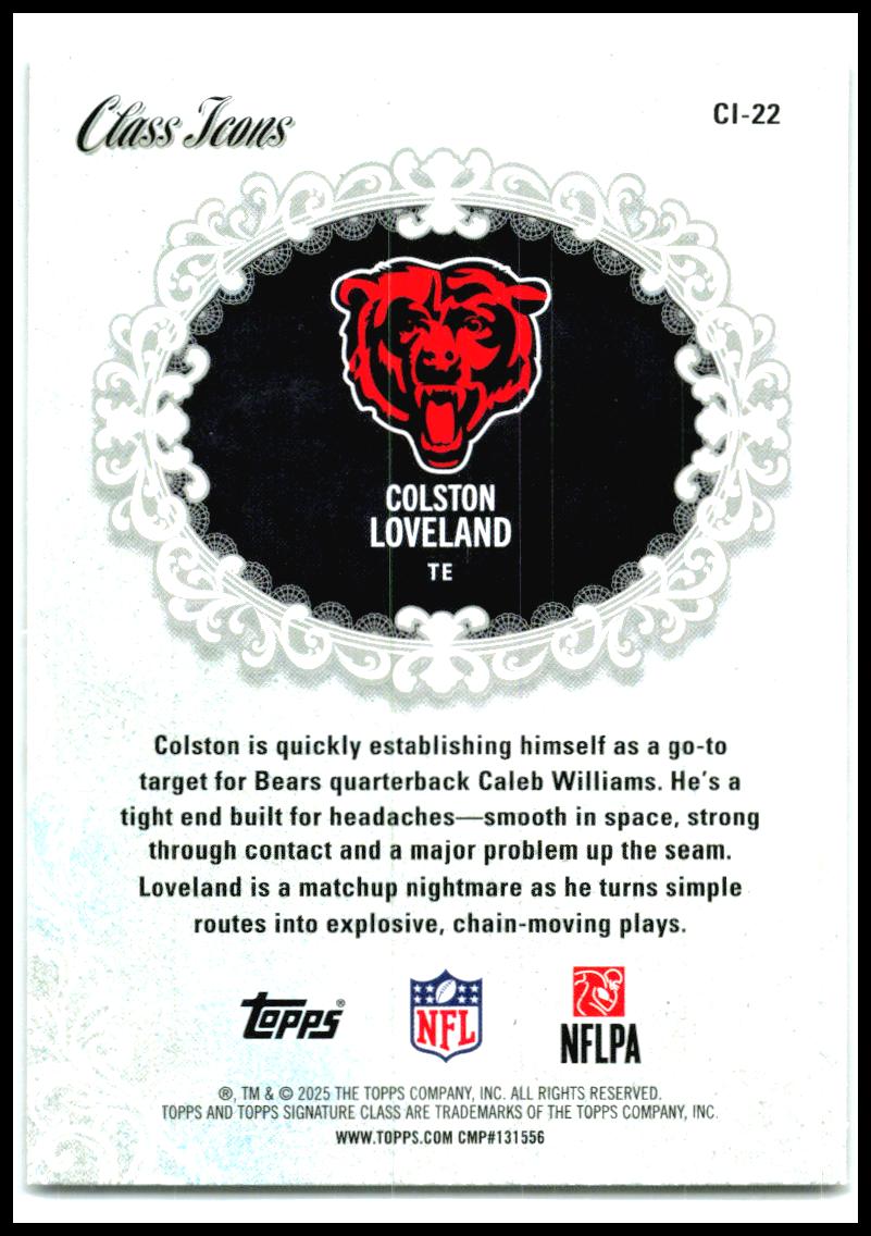 2025 Topps Signature Class Class Icons #CI-22 Colston Loveland Chicago Bears