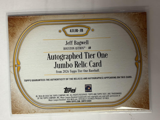 2026 Topps Tier One Jumbo Relic Auto Green #/199 #ATIJR-JB Jeff Bagwell Astro