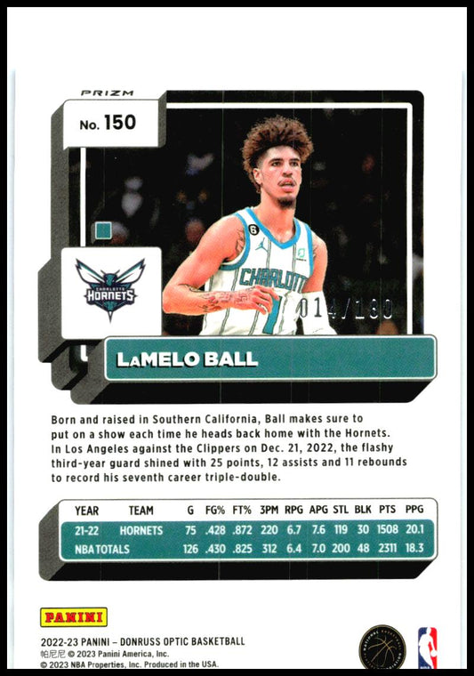 2022-23 Donruss Optic Blue Sparkle #150 LaMelo Ball #/180 Charlotte Hornets