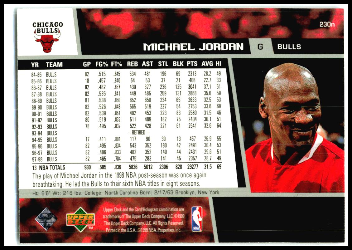 1998-99 Upper Deck #230n Michael Jordan Chicago Bulls
