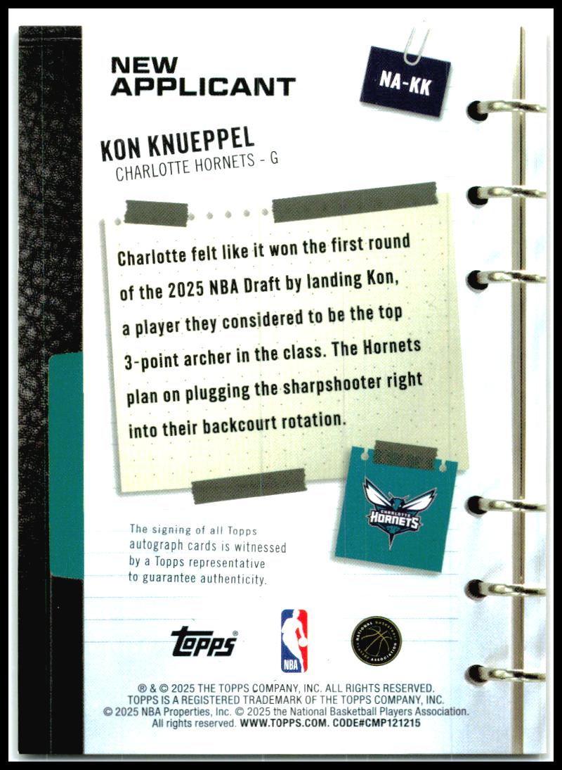 2025-26 Topps New Applicants Auto Orange #NA-KK Kon Knueppel AU Hornets