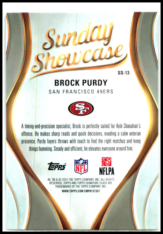 2025 Topps Signature Class Sunday Showcase Coral #SS-13 Brock Purdy 49ers