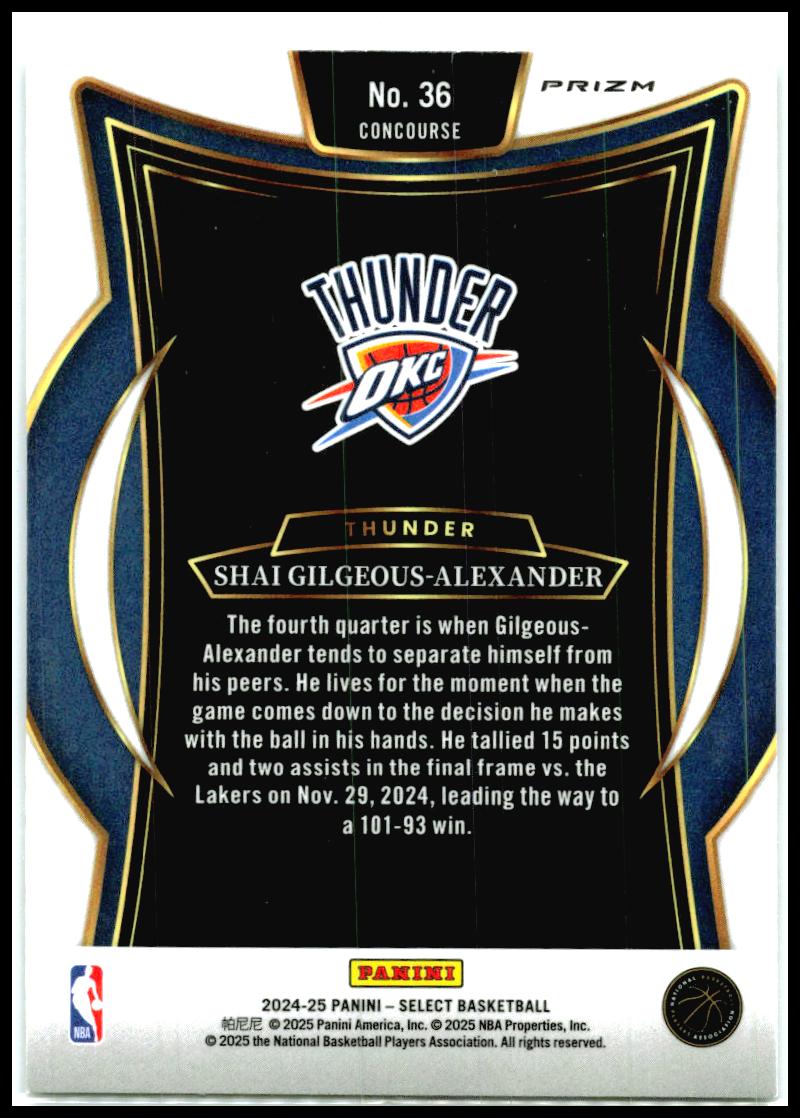 2024-25 Panini Select Silver Prizm #36 Shai Gilgeous-Alexander Thunder