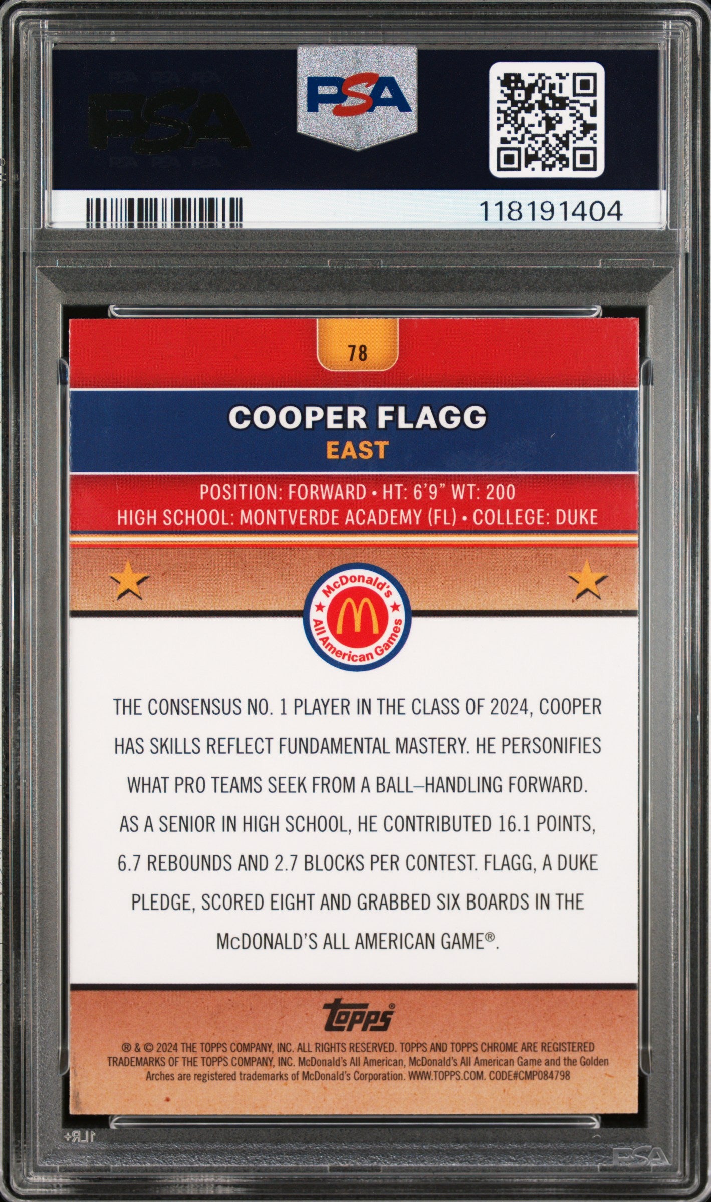 2024 Topps Chrome Mcdonald'S All American #78 Cooper Flagg