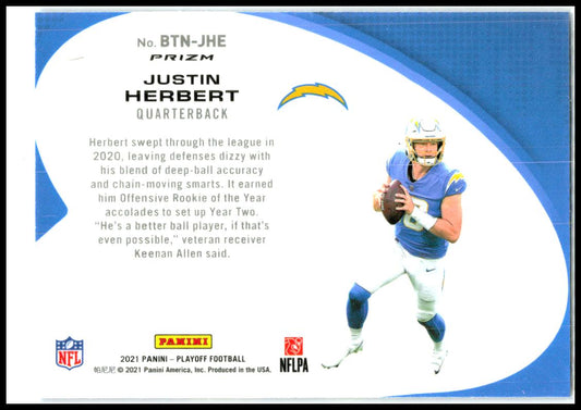 2021 Panini Playoff Behind the Numbers Blue #BTN-JHE Justin Herbert Chargers