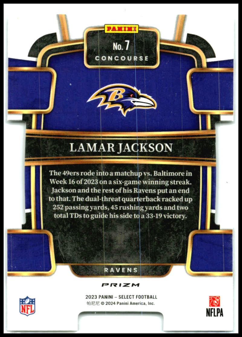 2023 Panini Select Silver Prizms Die Cuts #7 Lamar Jackson Baltimore Ravens