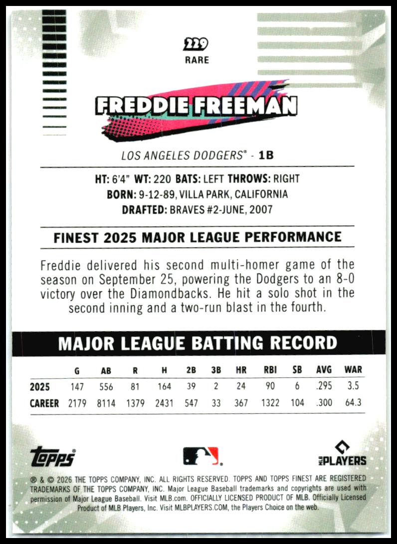 2026 Finest Gold Geometric Refractors #229 Freddie Freeman Dodgers