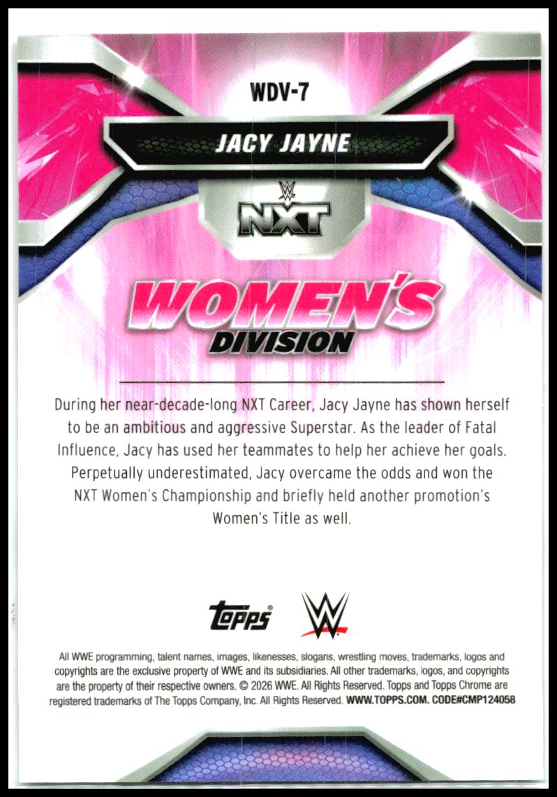 2026 Topps Chrome WWE Women's Division Orange Refractor #WDV-7 Jacy Jayne #/25