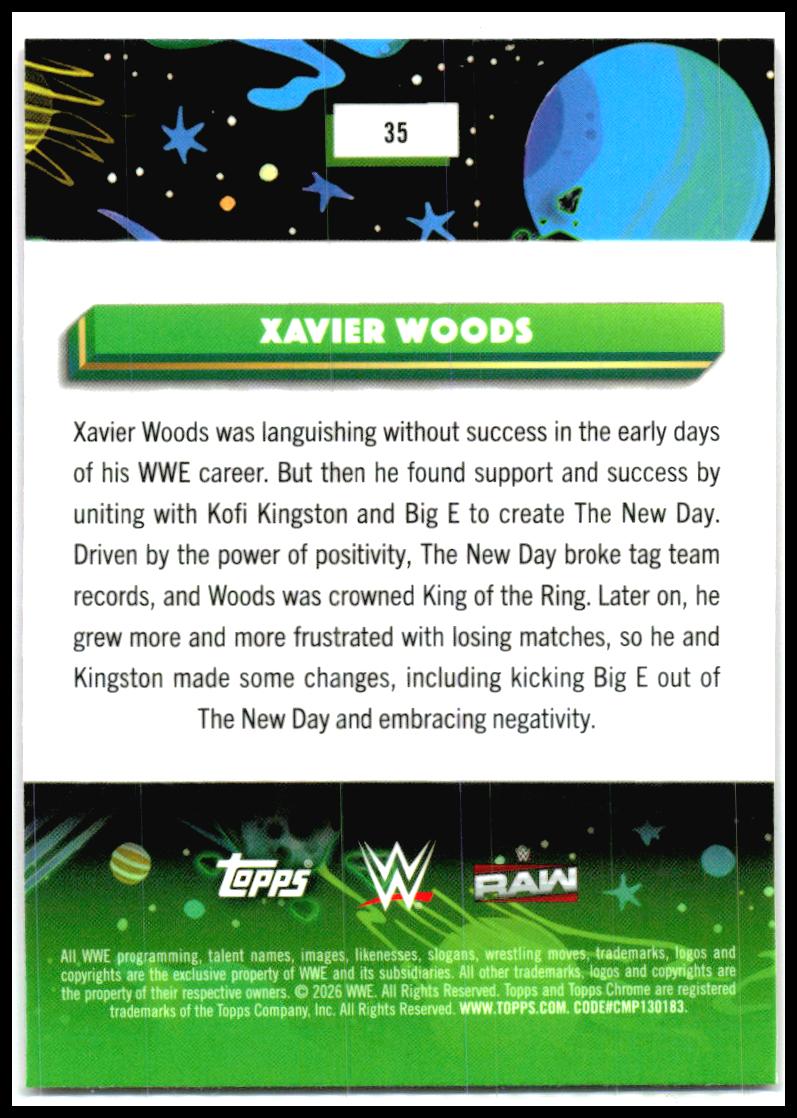 2026 Topps Chrome Cosmic WWE Magenta Cosmos Refractor #35 Xavier Woods #/299