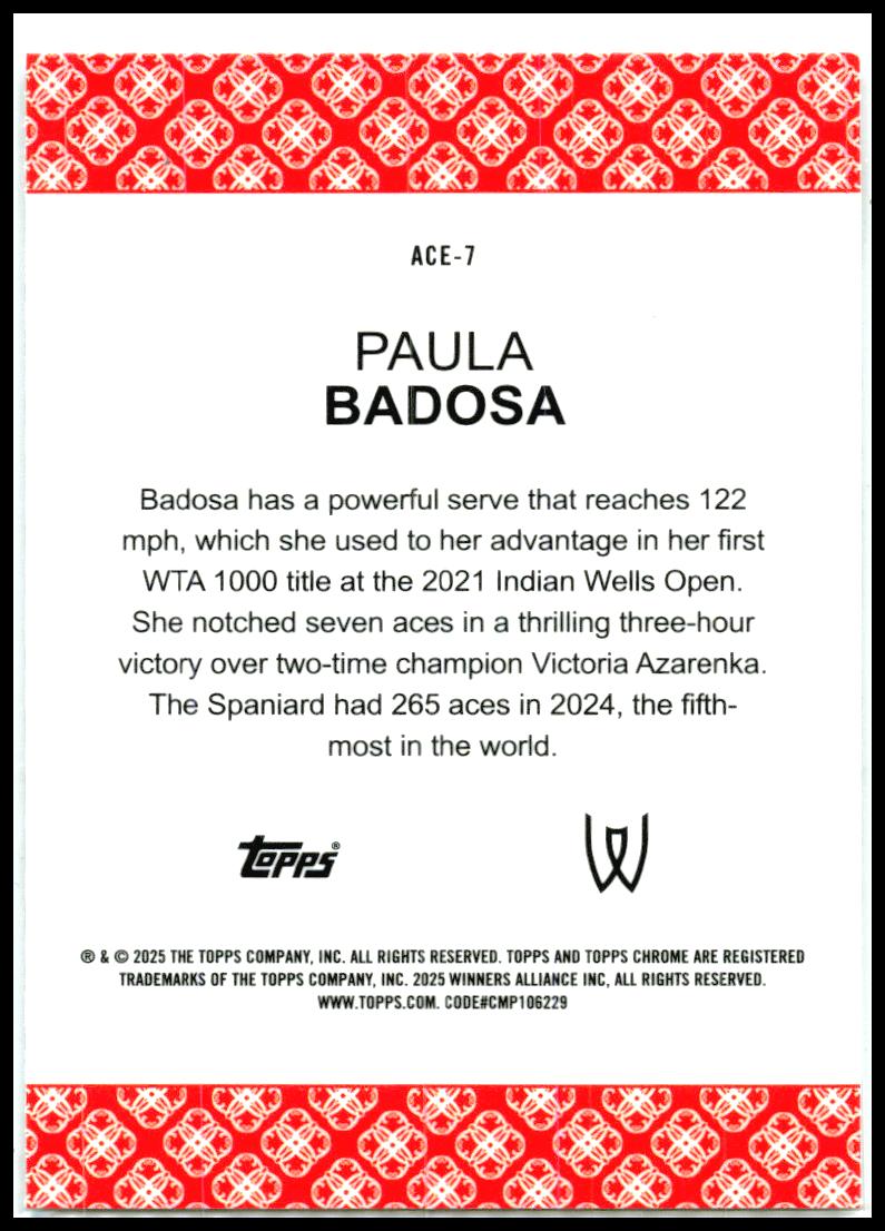 2025 Topps Chrome Aces #ACE-7 Paula Badosa