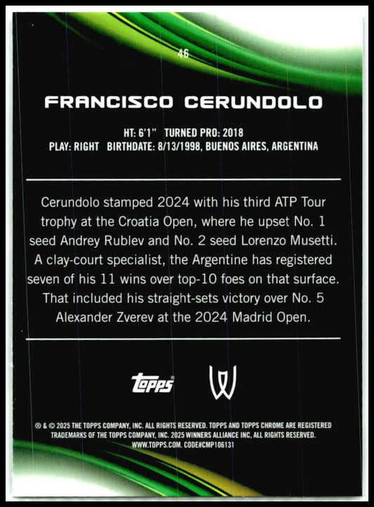 2025 Topps Chrome Prism Refractor #46 Francisco Cerundolo