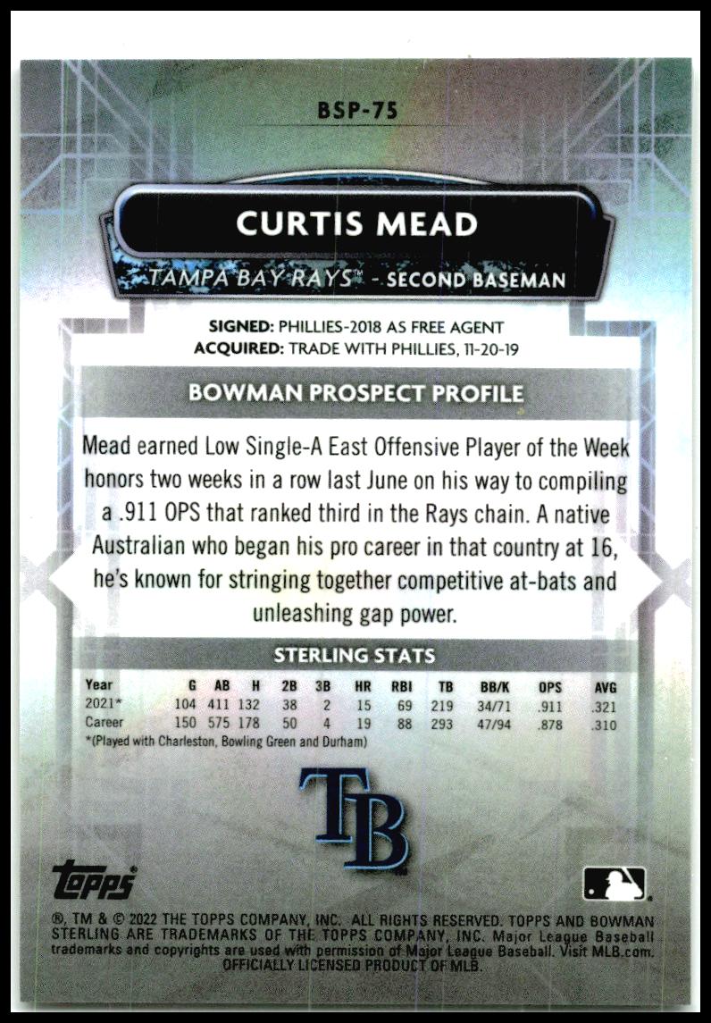 2022 Bowman Sterling Gold /50 #BSP-75 Curtis Mead