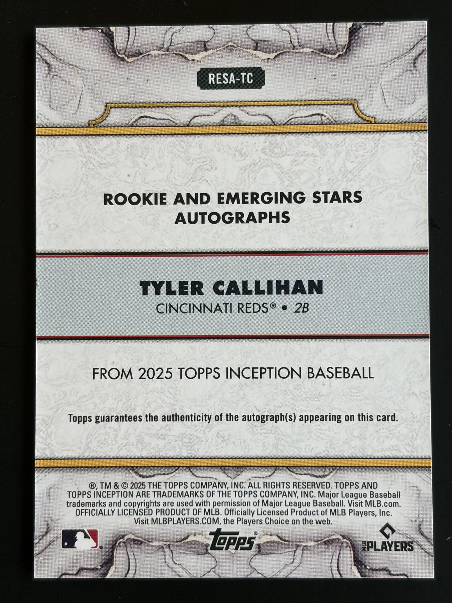 2025 Inception Gold Auto #/50 #RESA-TC Tyler Callihan Rookie Auto Reds
