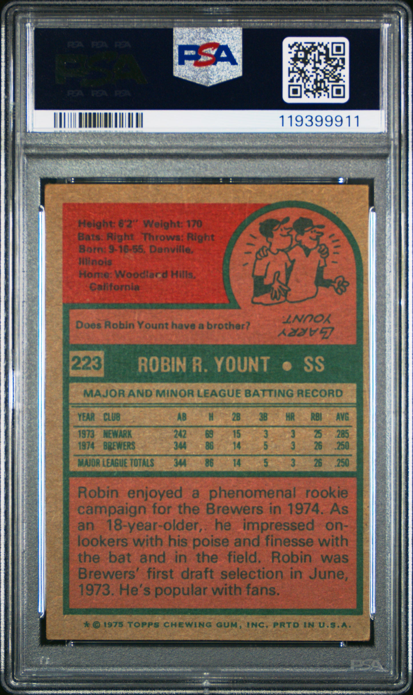 1975 Topps #223 Robin Yount PSA 3