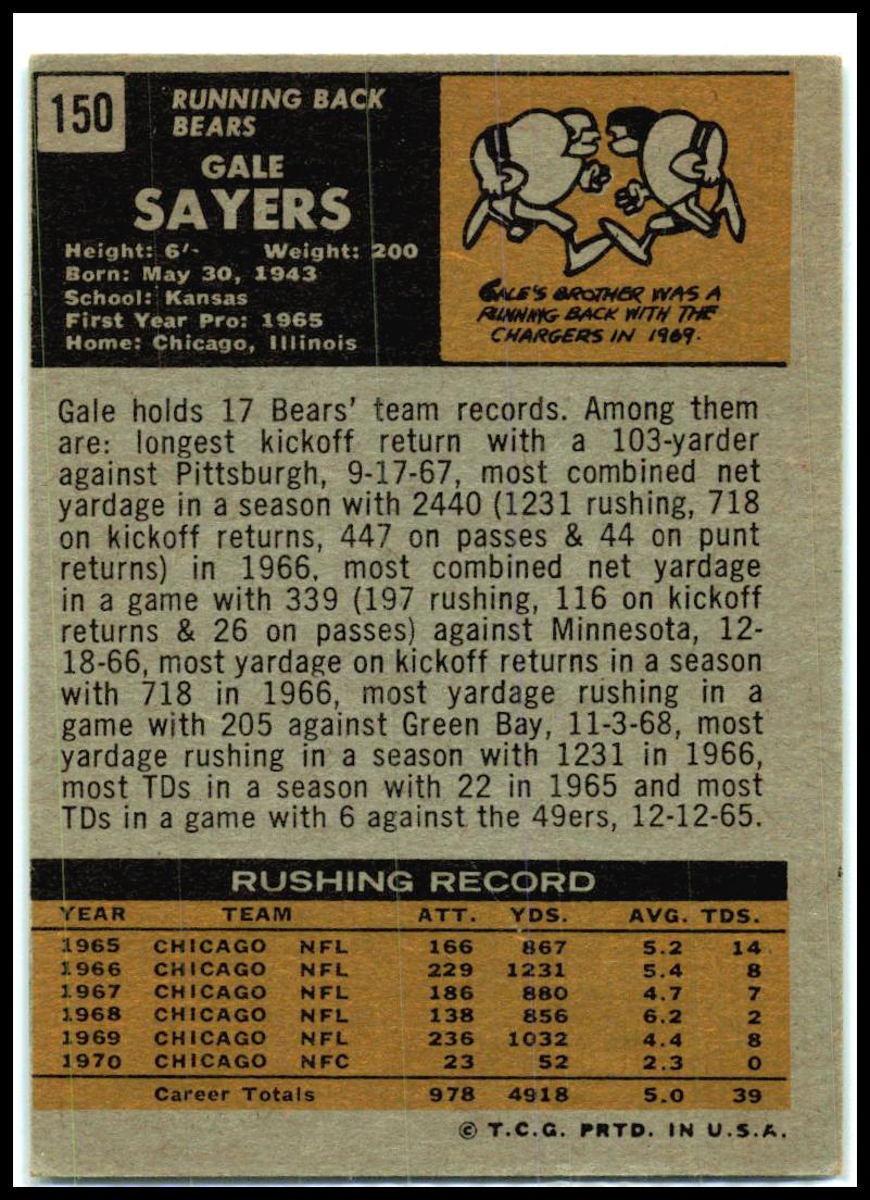 1971 Topps #150 Gale Sayers Chicago Bears