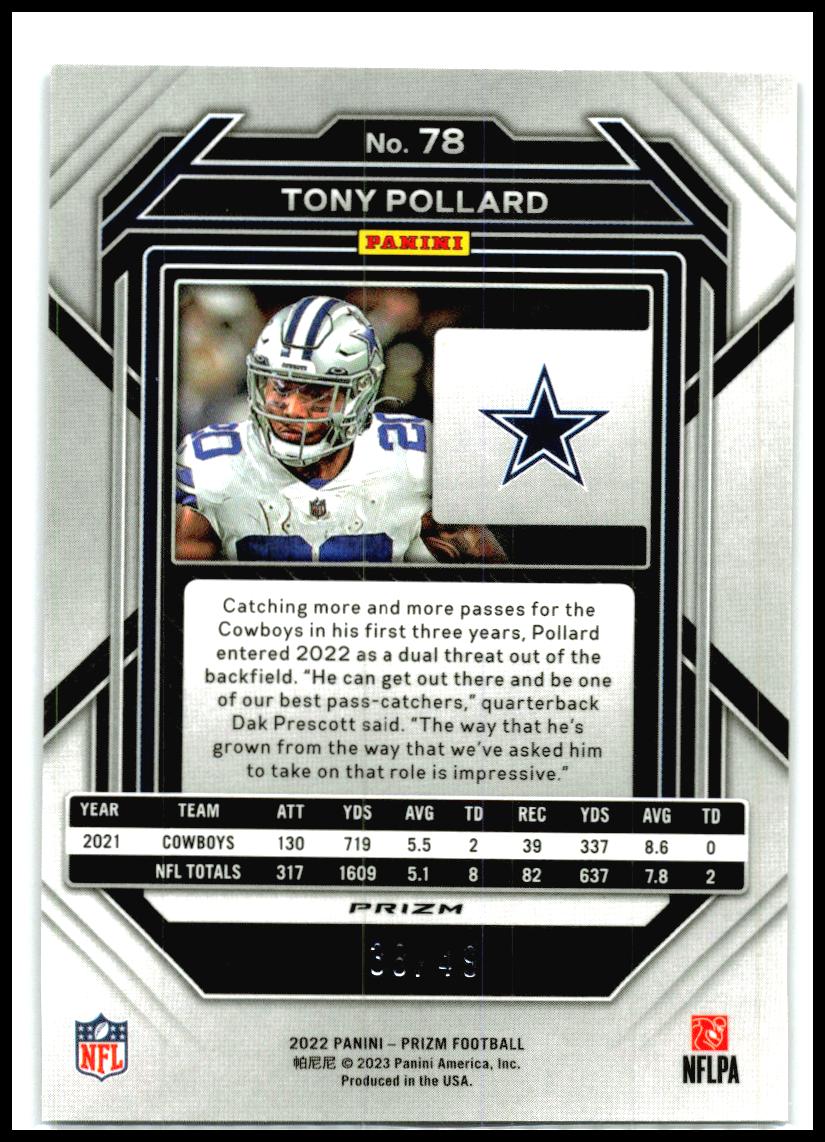 2022 Panini Prizm Purple Power #78 Tony Pollard #/49 Dallas Cowboys