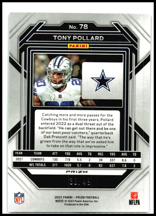 2022 Panini Prizm Purple Power #78 Tony Pollard #/49 Dallas Cowboys