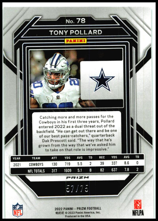 2022 Panini Prizm Green Scope #78 Tony Pollard #/75 Dallas Cowboys
