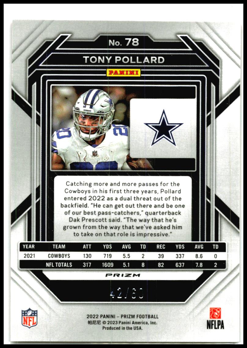 2022 Panini Prizm Orange Wave #78 Tony Pollard #/60 Dallas Cowboys