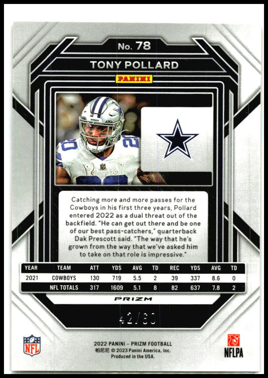 2022 Panini Prizm Orange Wave #78 Tony Pollard #/60 Dallas Cowboys