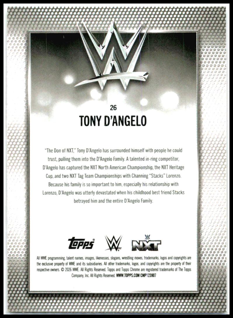 2026 Topps Chrome WWE Magenta Refractor #26 Tony D'Angelo #/399