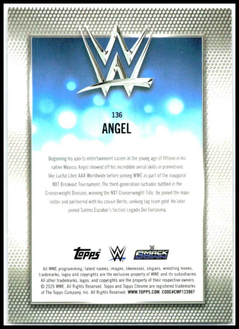 2026 Topps Chrome WWE Purple Refractor #136 Angel #/75