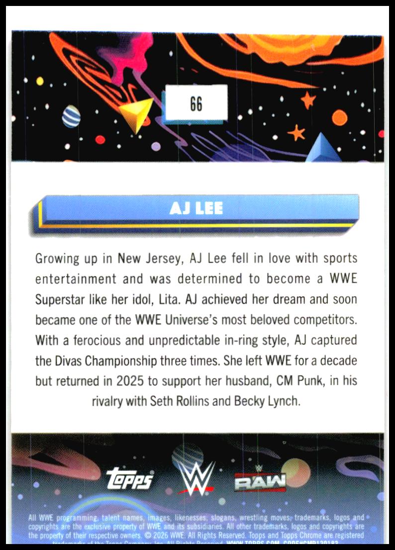 2026 Topps Chrome Cosmic WWE Magenta Cosmos Refractor #66 AJ Lee #/299