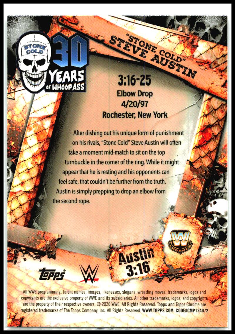 2026 Topps Chrome WWE Austin 3:16 #3:16-25 "Stone Cold" Steve Austin