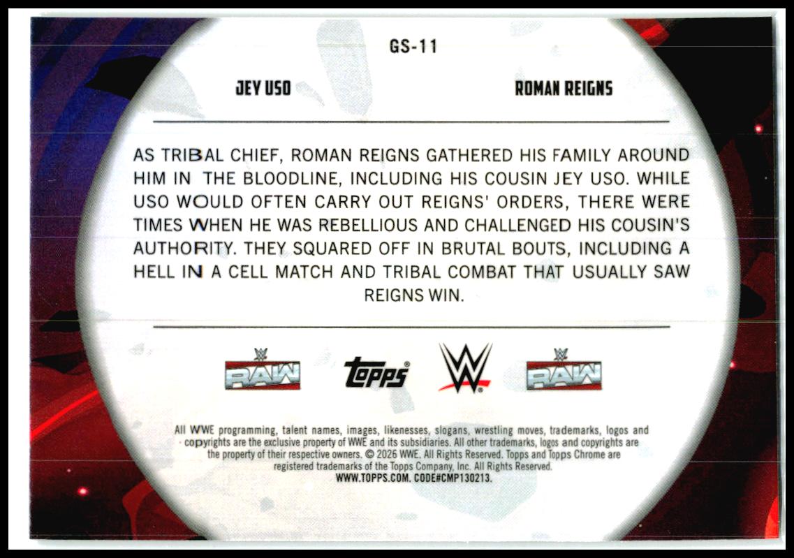 2026 Topps Chrome Cosmic WWE Galactic Showdown #GS-11 Jey Uso / Roman Reigns