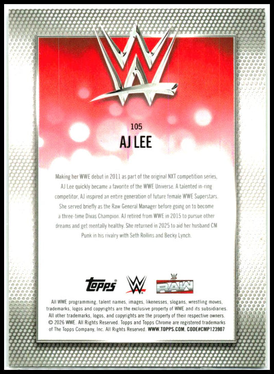 2026 Topps Chrome WWE Yellow Refractor #105 AJ Lee #/275